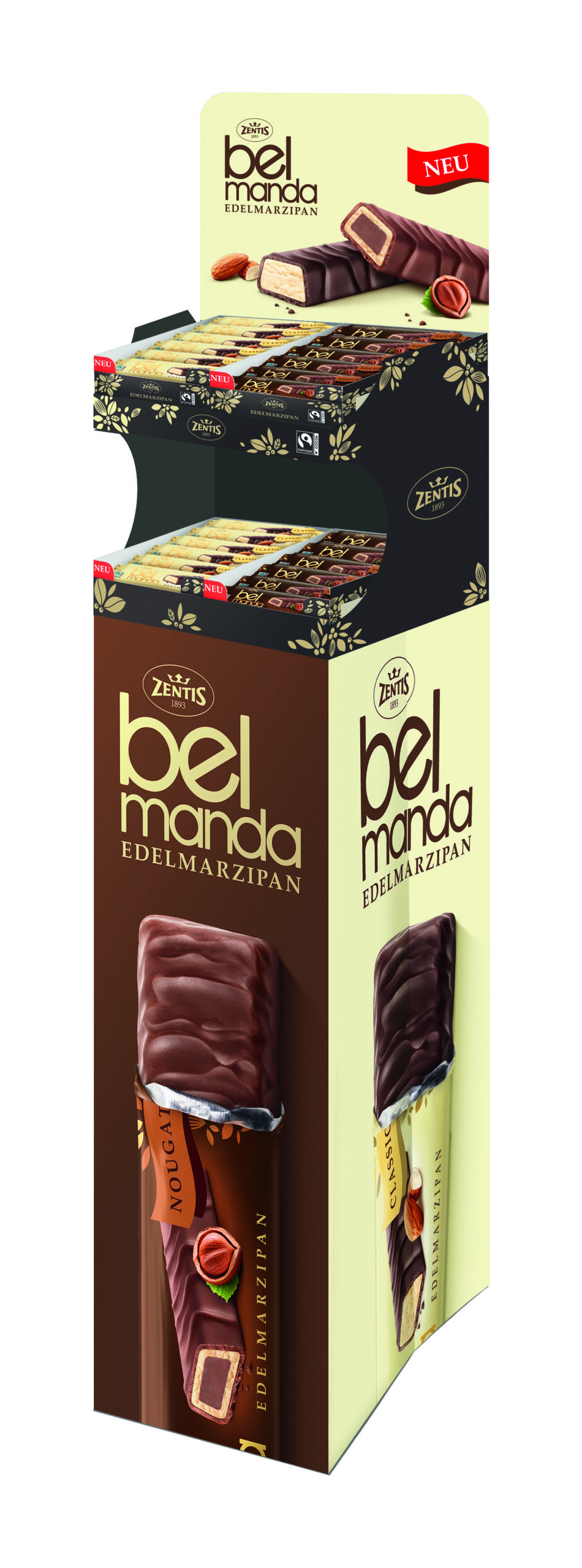 Belmanda Classic / Nougat 2-fach sortierter Bodenaufsteller, 72 Riegel à