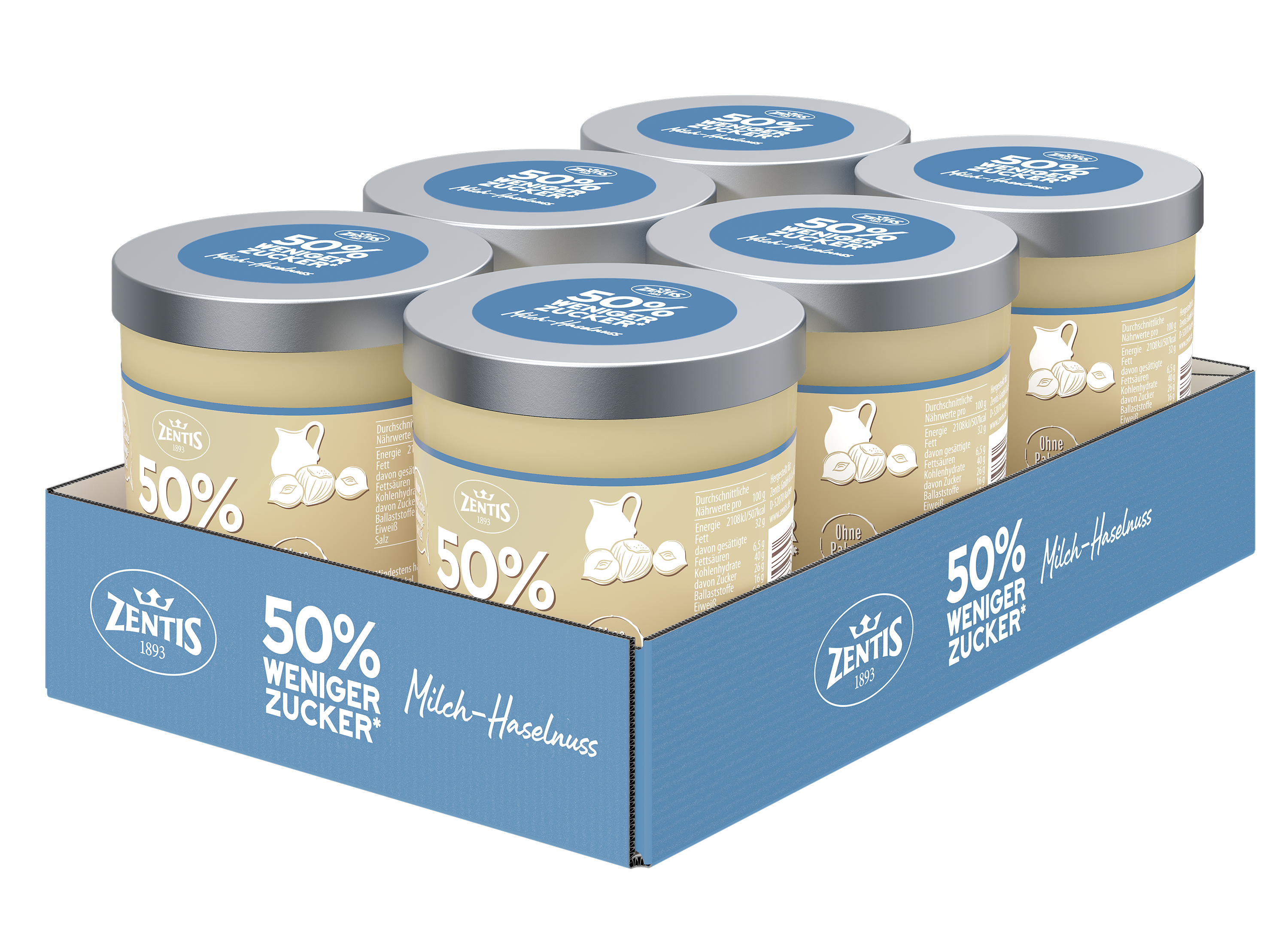 50% weniger Zucker Creme 200g, 6er Tray
