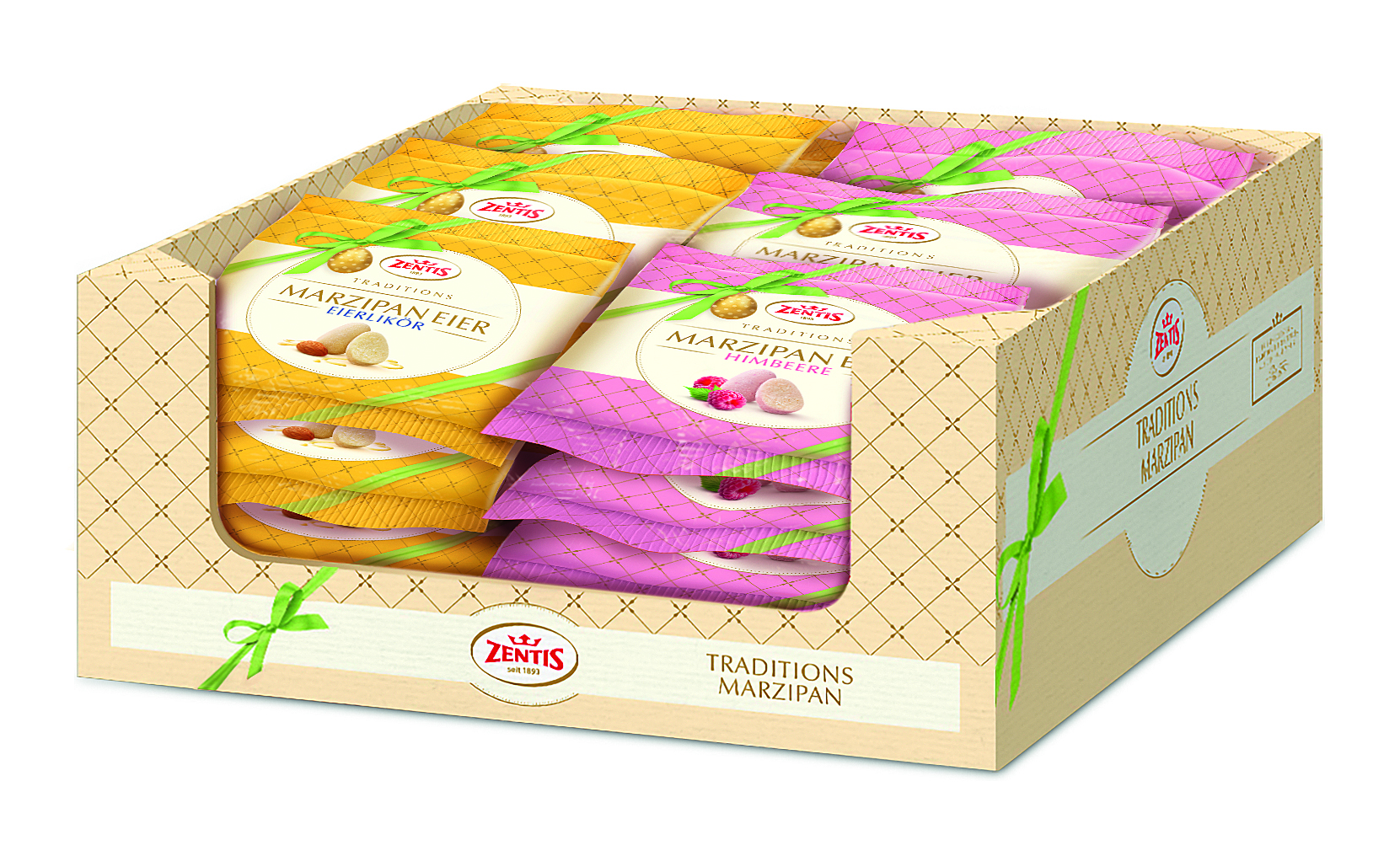 Zentis Marzipan Eier, Eierlikör / Himbeere sortierte Kartonage
