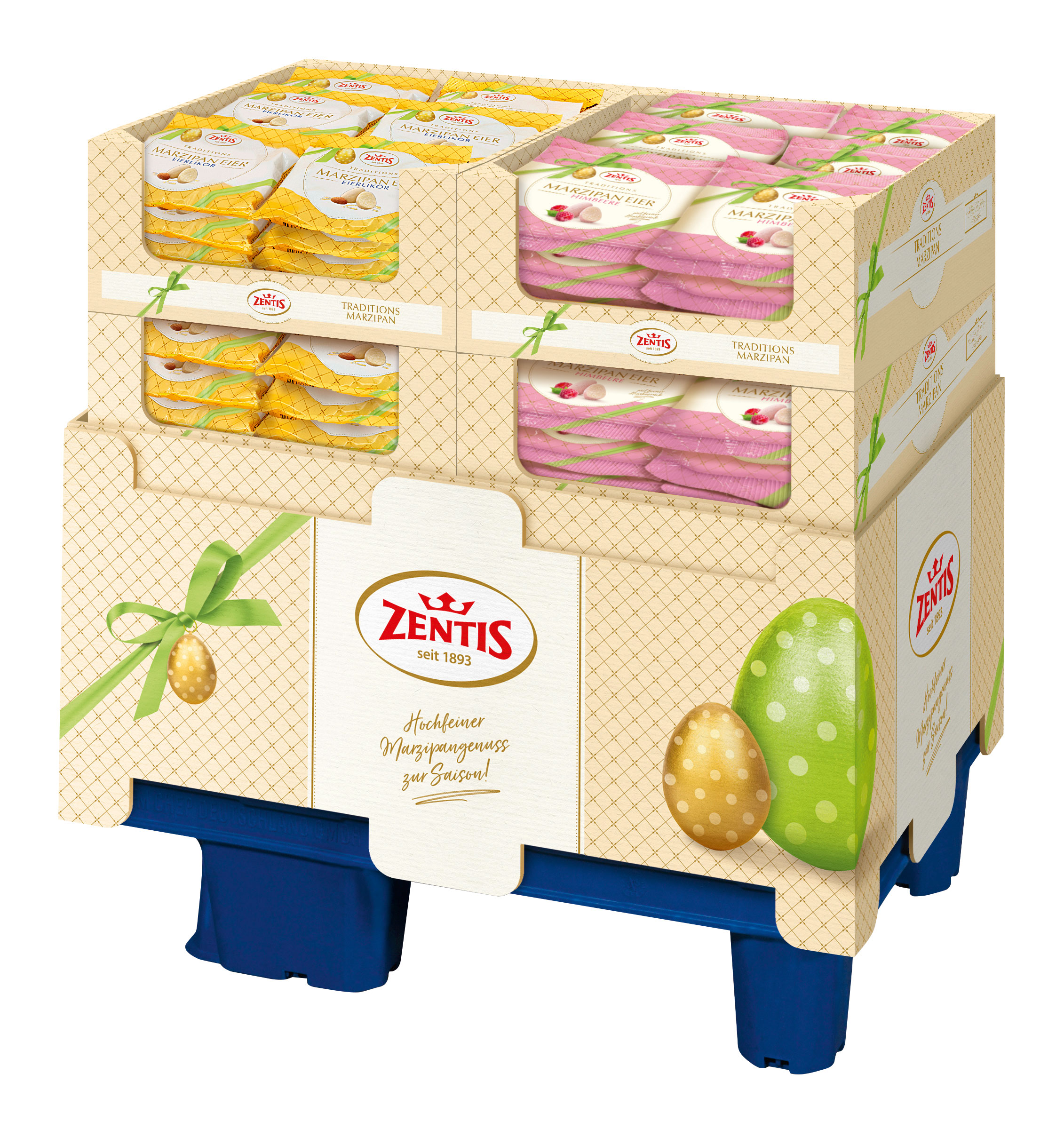 Zentis Marzipan Eier, Eierlikör / Himbeere sortiertes Display