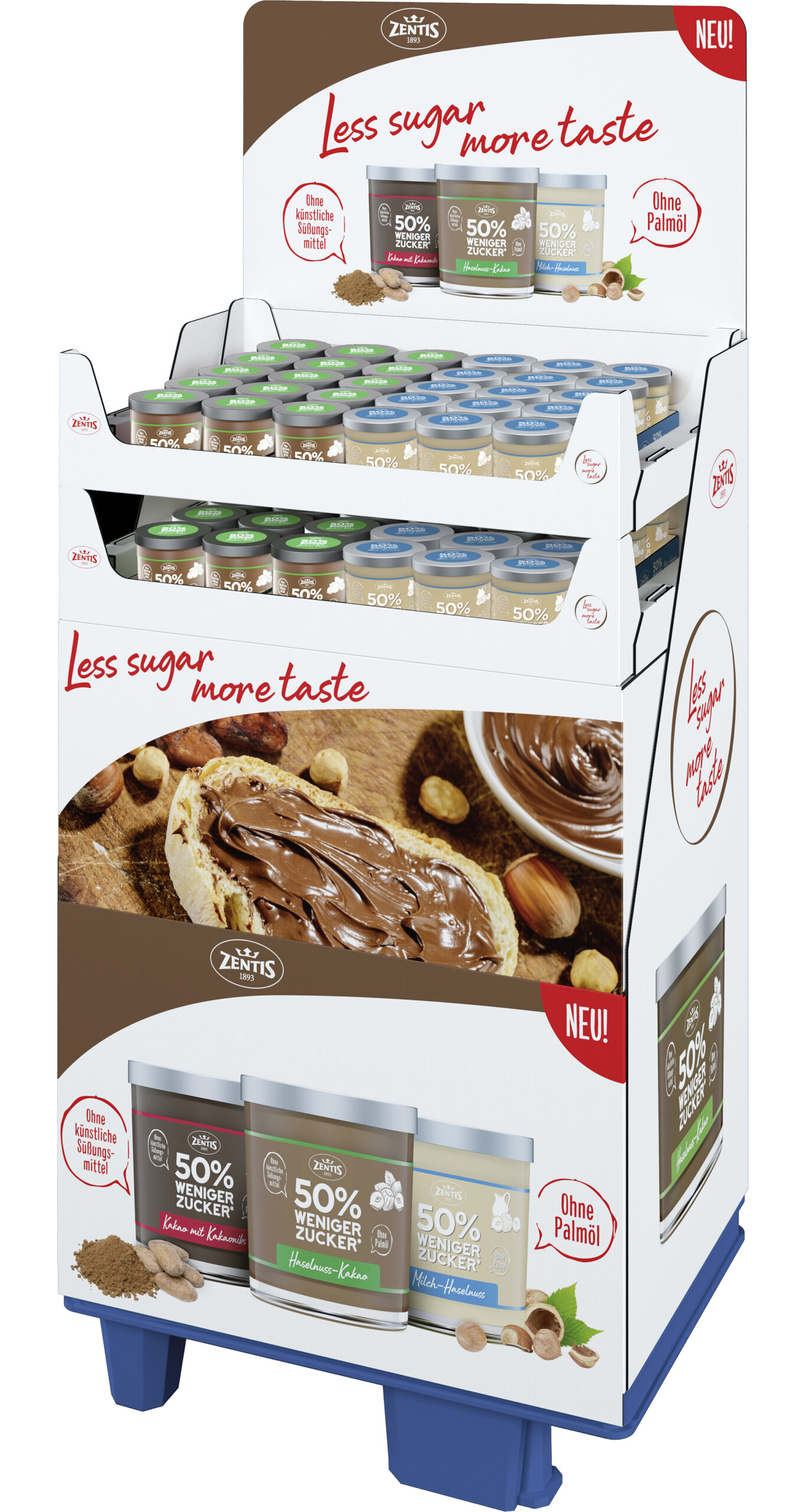 Zentis 50% weniger Zucker Creme 200g, 60er Display 2-fach sortiert