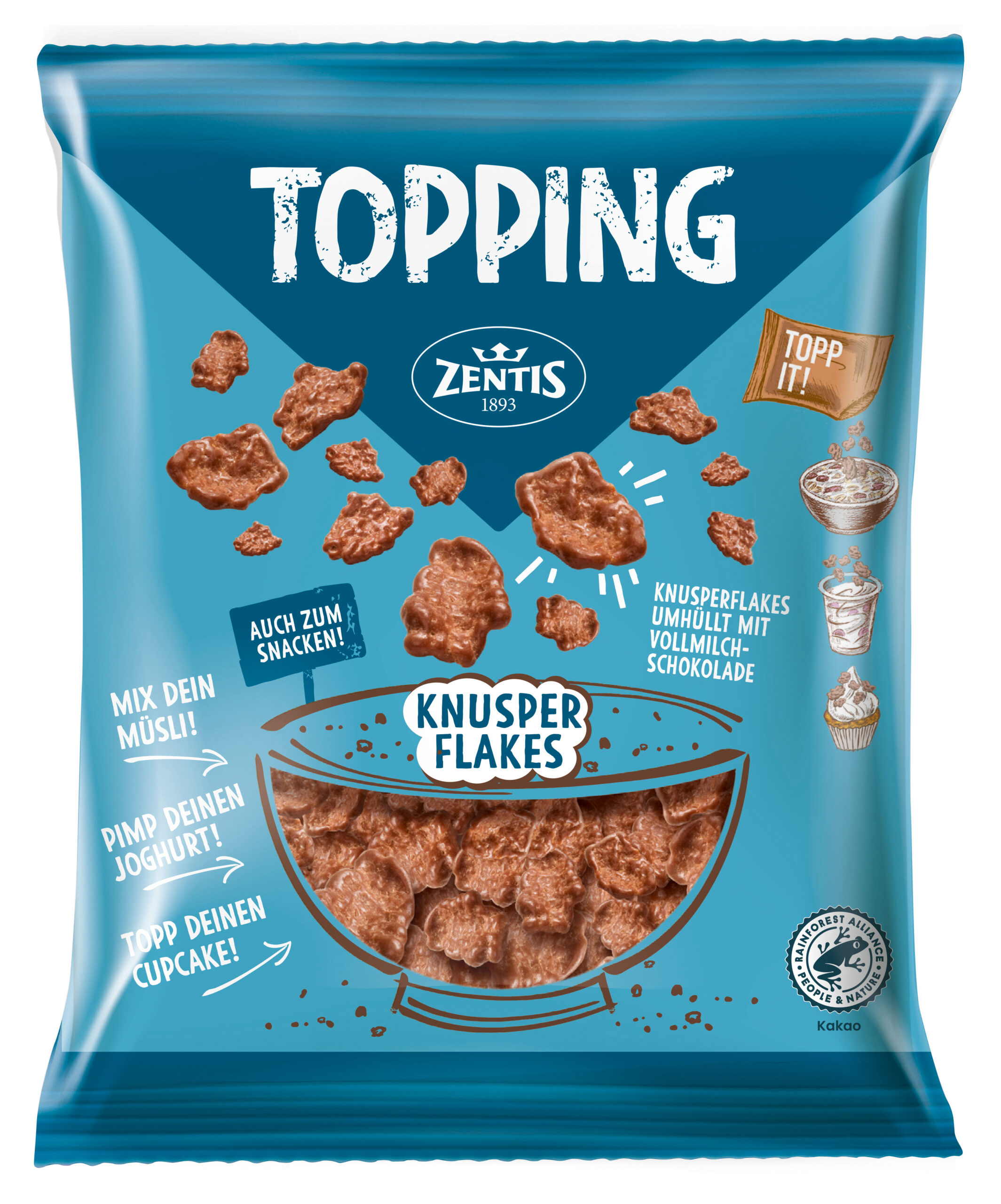 Zentis Topping Knusper Flakes, Beutel 10er Tray