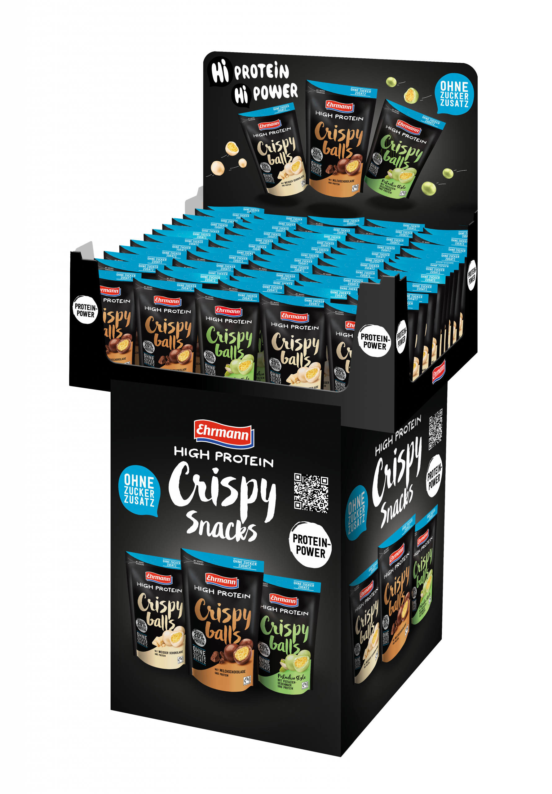 Ehrmann High Protein Crispy Balls ohne Zuckerzusatz 55g , 60er BA 3-fach sortiert