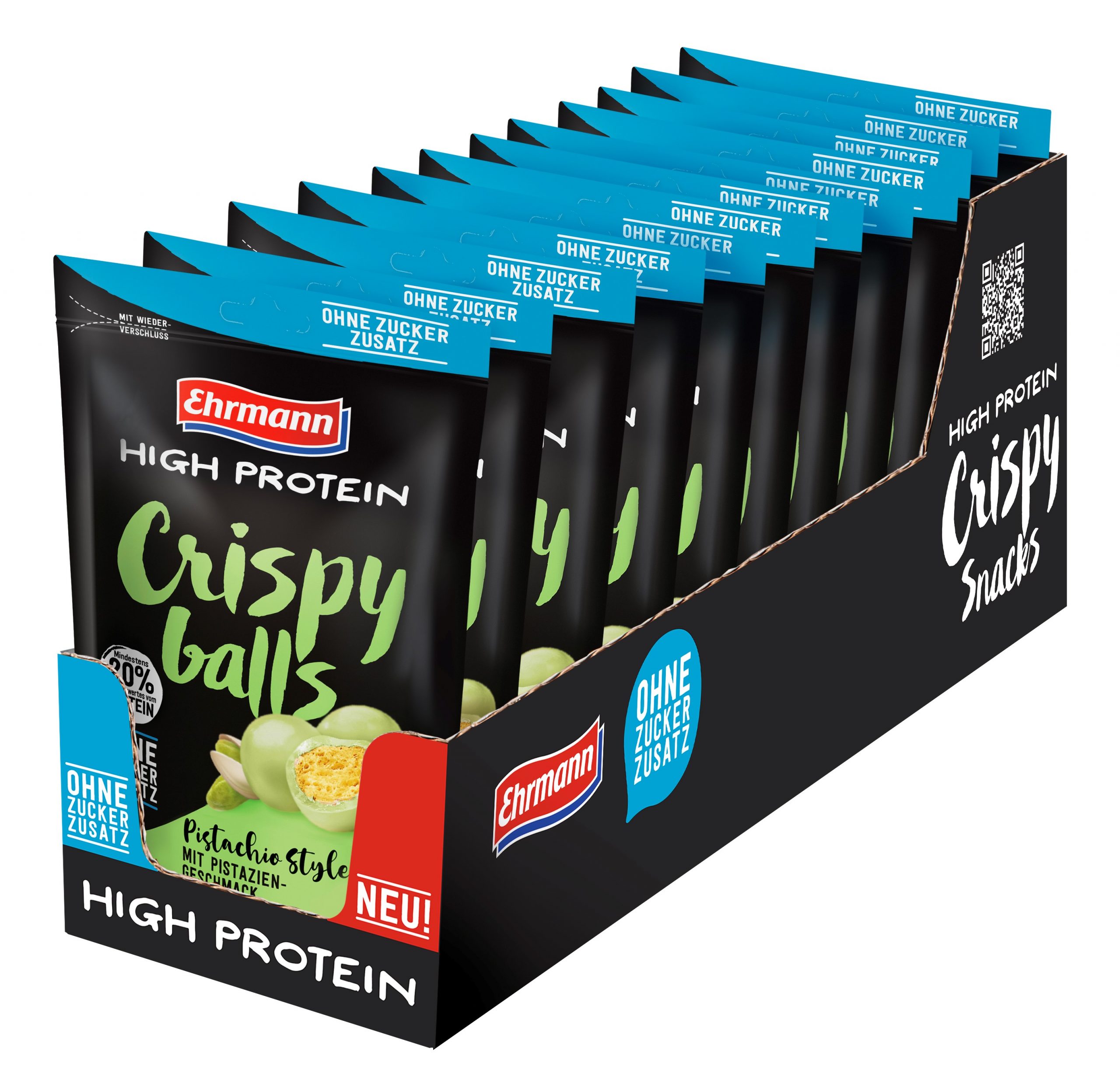 Ehrmann High Protein Crispy Balls 55g ohne Zuckerzusatz mit Pistazie, 12er Tray