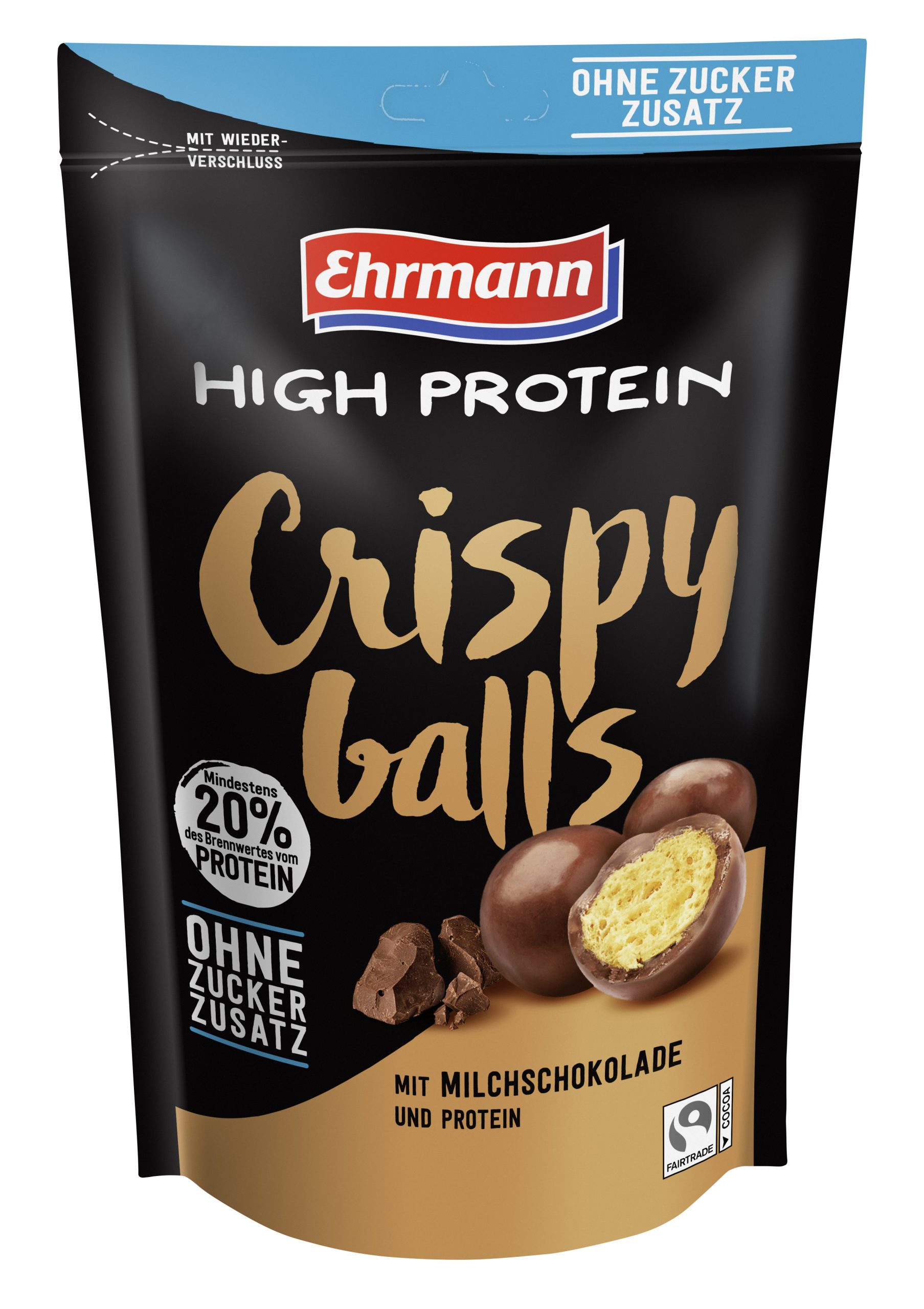 Ehrmann High Protein Crispy Balls ohne Zuckerzusatz 55g mit Milchschokolade