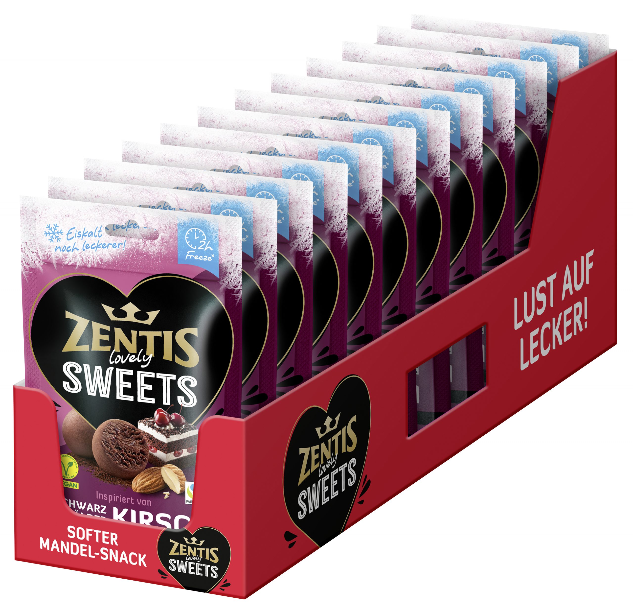 Zentis Lovely Sweets 90g, 12er Karton, Kakao-Marzipan-Kugeln Typ Schwarzwälderkirsch