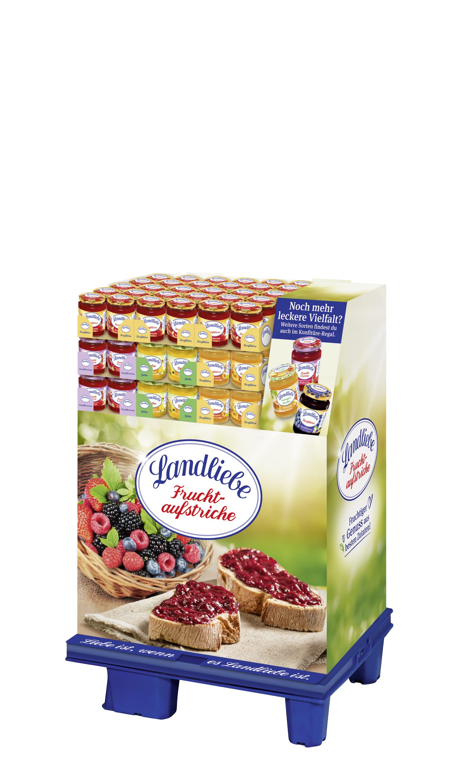 Landliebe 200g, 90er Mischdisplay, 4-fach sortiert, 50 x Konfitüre, 20 x Fruchtcreme, 20 x Gelee