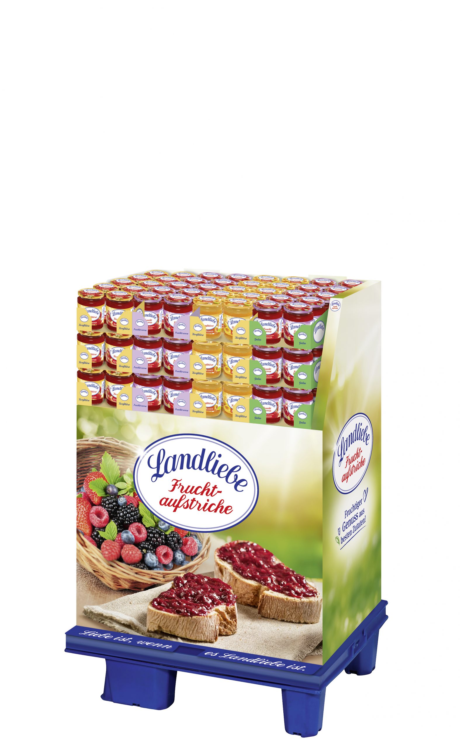 Landliebe 200g, 120er Mischdisplay, 4-fach sortiert, 60 x Konfitüre, 30 x Fruchtcreme, 30 x Gelee