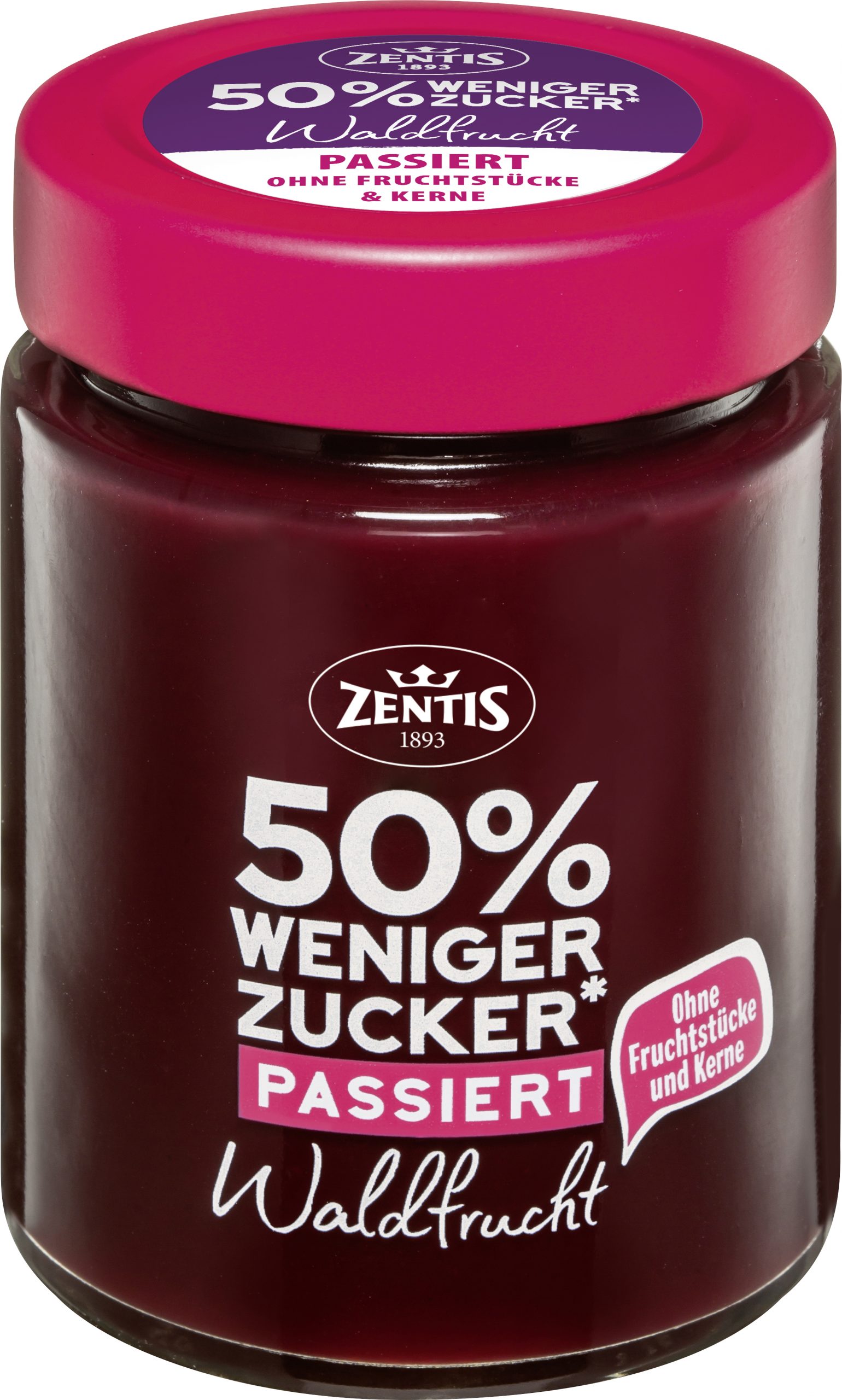Zentis 50% weniger Zucker passiert Fruchtaufstrich 195g, Waldfrucht