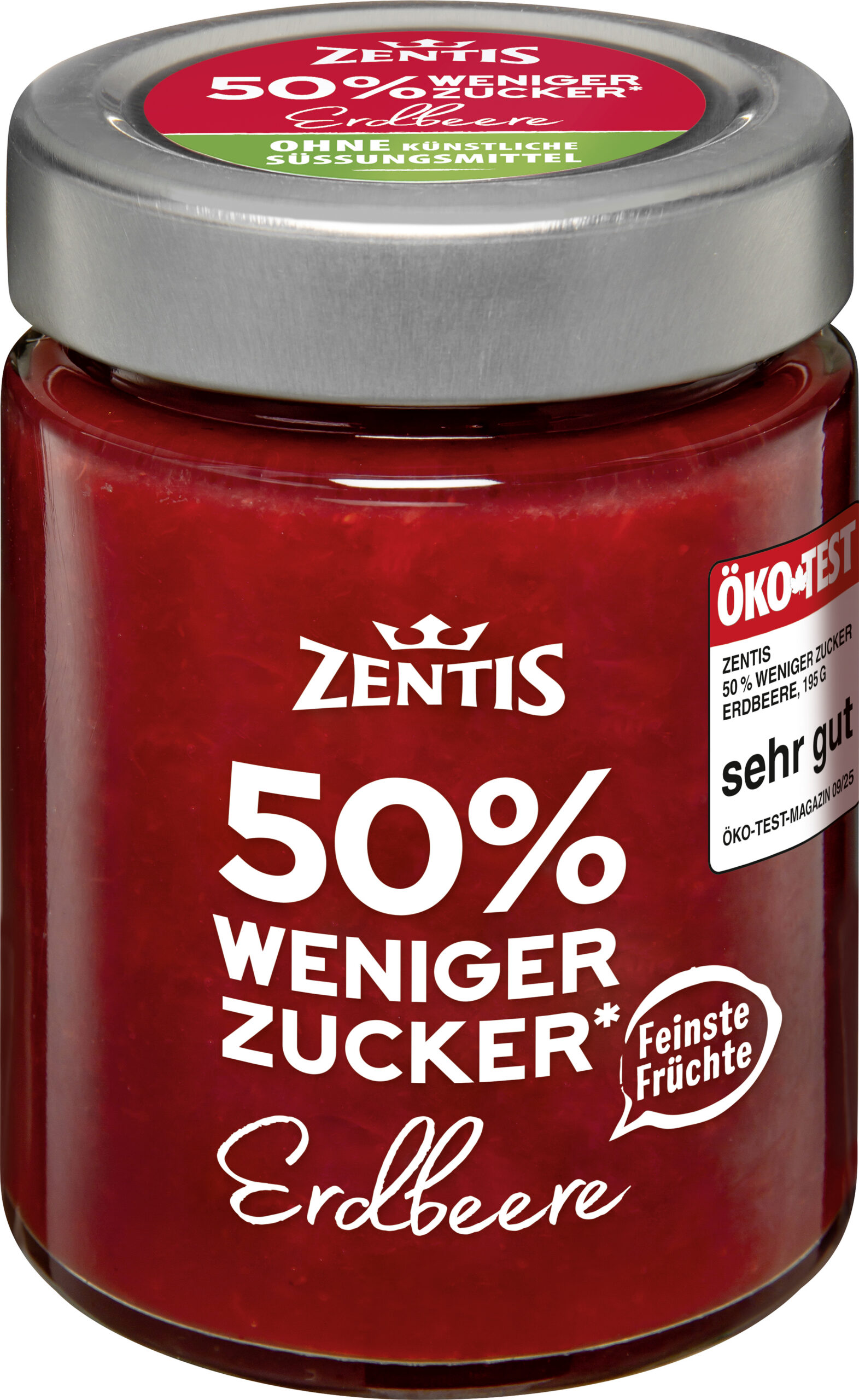Zentis 50% weniger Zucker Fruchtaufstrich 195g, Erdbeere