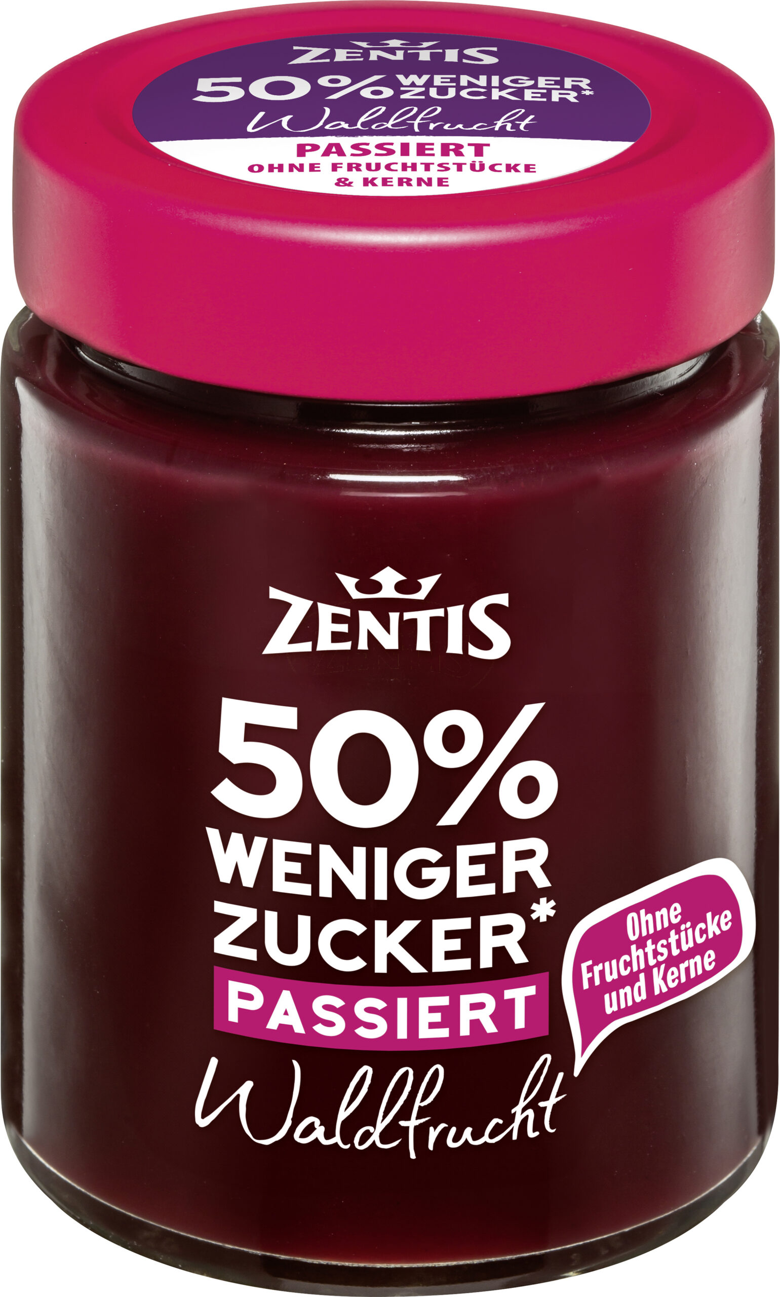 Zentis 50% weniger Zucker passiert Fruchtaufstrich 195g, Waldfrucht