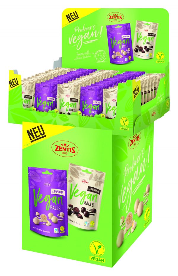 4062432004786 Zentis Vegan Balls 90g, 60er Bodenaufsteller 2-fach sortiert